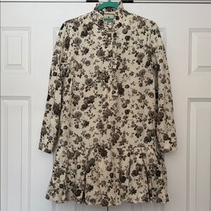 Tuckernuck Cream and Gray Floral Long Sleeve Dress